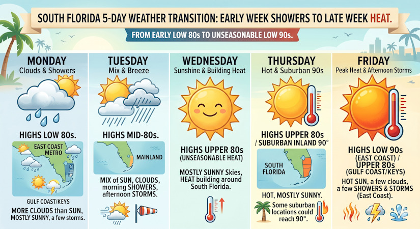 South Florida Transitions From Early Week Showers To Unseasonable Late ...