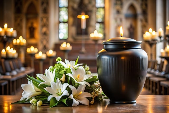 https://www.vecteezy.com/photo/50751423-cremation-urn-with-white-lilies-and-burning-candles-in-church-setting-ashes-and-white-flowers