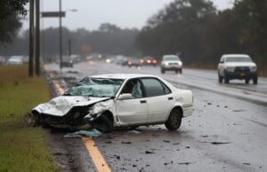 How Florida Weather Can Contribute To Car Accidents https://www.vecteezy.com/photo/63167181-traffic-accident-damaged-white-car-stopped-on-highway-roadside