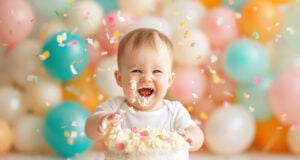 https://www.vecteezy.com/photo/50532913-a-baby-is-smiling-while-eating-a-cake