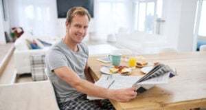 https://www.vecteezy.com/photo/72037298-portrait-eating-breakfast-or-happy-man-with-newspaper-for-reading-election-info-to-relax-in-morning-home-voter-and-person-at-brunch-for-healthy-nutrition-with-announcement-article-or-story-update