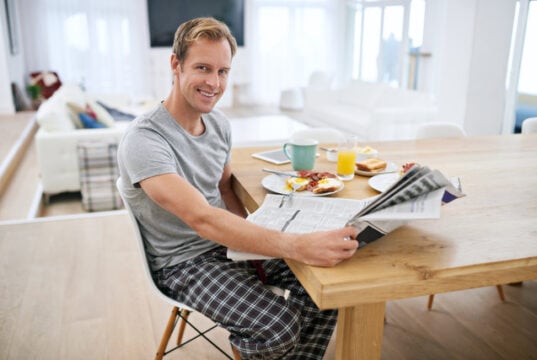 https://www.vecteezy.com/photo/72037298-portrait-eating-breakfast-or-happy-man-with-newspaper-for-reading-election-info-to-relax-in-morning-home-voter-and-person-at-brunch-for-healthy-nutrition-with-announcement-article-or-story-update