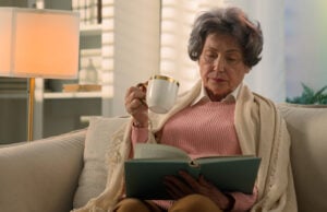 Coffee Drinking Linked To Less Abdominal Fat, More Muscle, Better Hormone Balance https://www.vecteezy.com/photo/49976957-calm-serious-caucasian-old-woman-covered-with-blanket-on-sofa-drinking-tea-coffee-with-cup-reading-book-senior-mature-lady-elderly-female-retired-pensioner-grandmother-read-novel-drink-at-home-couch