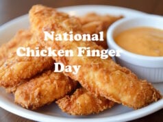 In 1974 Chicken Fingers Appear For The First Time In A Manchester, New Hampshire Restaurant https://www.vecteezy.com/photo/49632422-delicious-air-fryer-chicken-tenders-served-with-dipping-sauce-on-a-plate