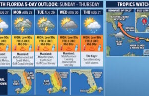 South Florida Weather: Daily Thunderstorms, High Heat, and Tropics Tracking Dolly’s Remnants