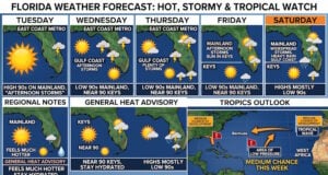 Florida Forecast: Scorching Low-90s Heat, Daily Thunderstorms, and Watching Two Tropical Systems