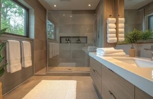 https://www.vecteezy.com/photo/54937627-a-bathroom-with-a-walk-in-shower-and-a-sink
