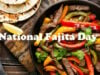 The Word “Fajita” First Appeared In The Oxford English Dictionary In 1971 https://www.vecteezy.com/photo/44179763-a-black-pan-filled-with-meat-and-peppers-sits-on-a-wooden-table