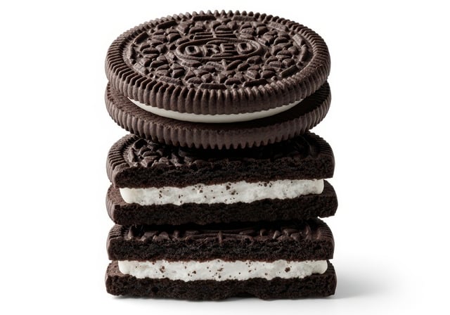 Stack of chocolate sandwich cookies with cream filling https://www.vecteezy.com/photo/80653455-stack-of-chocolate-sandwich-cookies-with-cream-filling