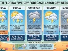 South Florida Weather: Steamy 90s and Scattered Storms Lead into Labor Day