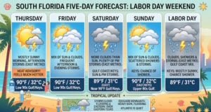 South Florida Weather: Steamy 90s and Scattered Storms Lead into Labor Day