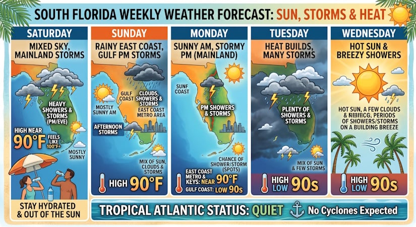 South Florida Forecast: Daily Storms and Sweltering Heat Ahead as the Tropical Atlantic Stays Calm