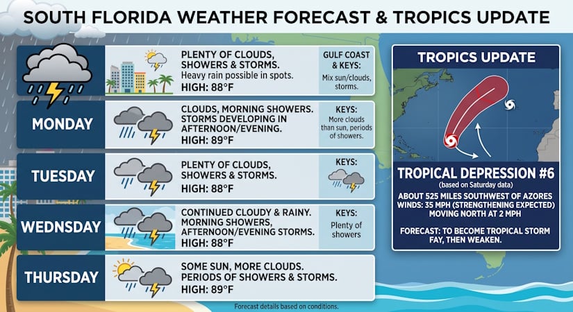 South Florida Faces Soggy Week of Storms as Tropical Depression Six Strengthens in the Atlantic