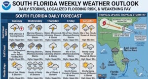 South Florida Faces Daily Storms and Flooding Risk as Tropical Storm Fay Weakens in the Open Atlantic