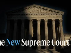 A dark shadow falls across the Supreme Court building.