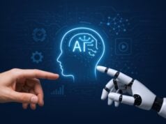 Tech Insiders Have a Blunt Warning: Hit the AI Pause Button https://www.vecteezy.com/photo/70628576-artificial-intelligence-concept-human-and-robot-hands-interacting-with-a-glowing-ai-head-outline-on-blue-background