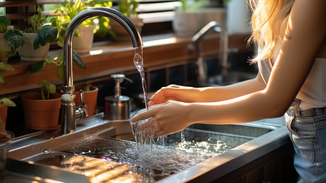 Housewife Washing Hands After washing dishes in at the kitchen sink. Generative AI https://www.vecteezy.com/photo/28536576-housewife-washing-hands-after-washing-dishes-in-at-the-kitchen-sink-generative-ai