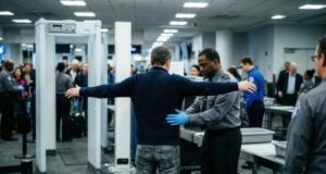 Say Goodbye at the Gate: TSA Reopens Terminals to Non-Ticketed Visitors https://www.vecteezy.com/photo/76677302-passenger-undergoing-a-security-pat-down-by-a-tsa-agent-at-an-airport-checkpoint