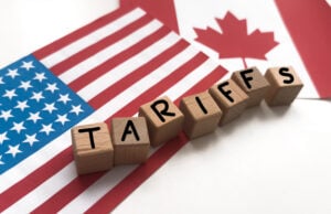 Trump Slams the Brakes on Canadian Liquor, Beef and Bikes https://www.vecteezy.com/photo/56506493-tariff-on-the-america-flag-the-concept-of-tariff-barrier-policy-of-the-us-government-to-protect-the-domestic-industry