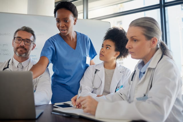 https://www.vecteezy.com/photo/76051845-teamwork-healthcare-and-planning-with-a-doctor-nurse-and-medicine-team-at-work-on-a-laptop-during-a-meeting-collaboration-research-and-insurance-with-a-medical-group-working-in-the-hospital