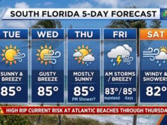South Florida Forecast: Breezy Sun, Mid-80s Warmth, and Dangerous Atlantic Rip Currents