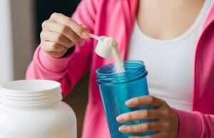 https://www.vecteezy.com/photo/78356895-a-woman-is-holding-a-bottle-of-protein-powder