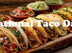 The Word Taco Started In The 18th-Century Silver Mines Of Mexico. Back Then, A “Taco” Meant Paper Wrapped Around Gunpowder. https://www.vecteezy.com/photo/36729501-ai-generated-a-variety-of-tacos-is-on-a-wooden-tray