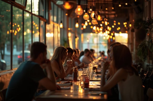 many people are sitting in a restaurant https://www.vecteezy.com/photo/37287361-ai-generated-many-people-are-sitting-in-a-restaurant