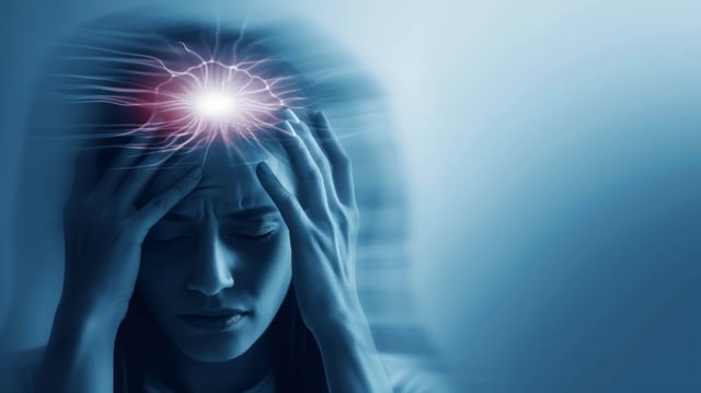 Woman with a headache. expressing pain, migraine https://www.vecteezy.com/photo/38964214-ai-generated-woman-with-a-headache-expressing-pain-migraine