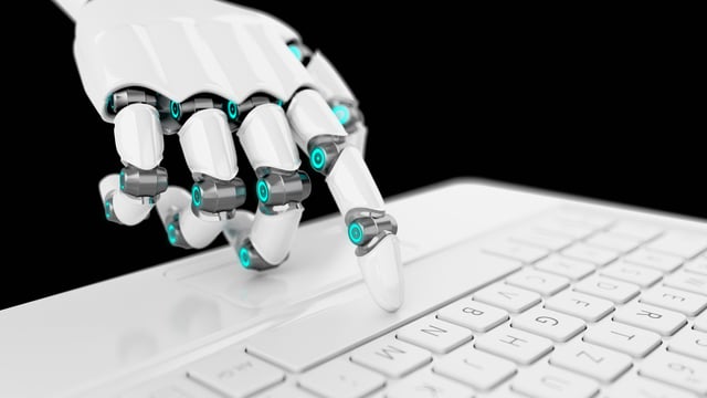 Futuristic white cyborg hand pressing a key on a keyboard https://www.vecteezy.com/photo/20562938-futuristic-white-cyborg-hand-pressing-a-key-on-a-keyboard