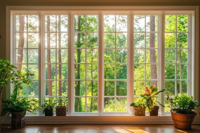 Lush greenery view through large window with indoor plants and natural light https://www.vecteezy.com/photo/55204291-lush-greenery-view-through-large-window-with-indoor-plants-and-natural-light